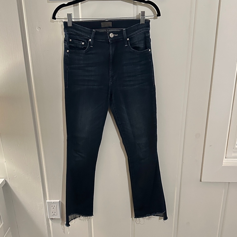 Mother Denim insider crop step fray Women's Dark Blue Jeans